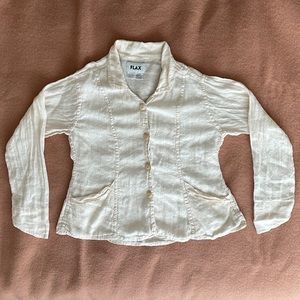 FLAX Blouse Cream White 100% Linen Button-up S